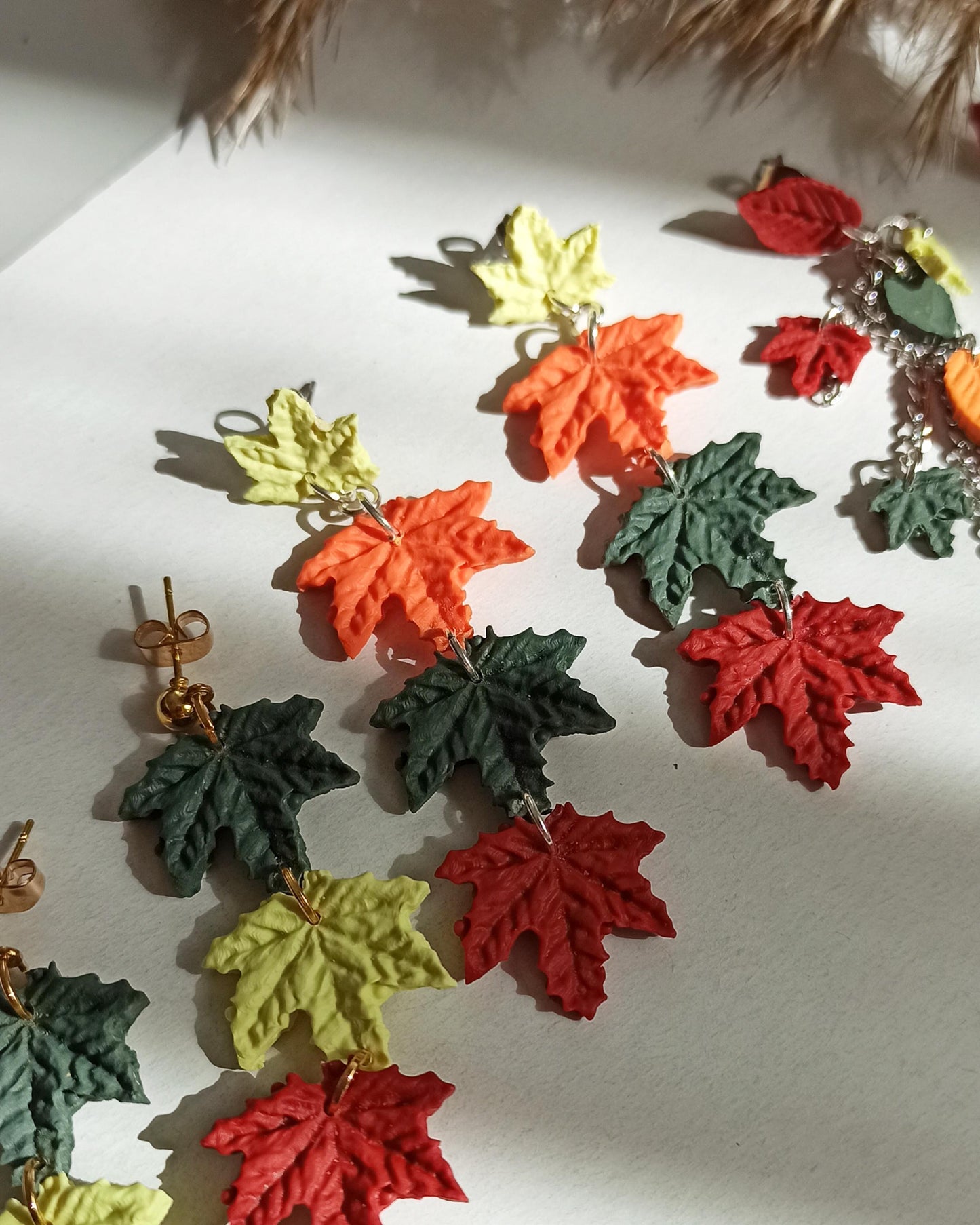 Handmade Maple Leaf Dangle Earrings | Polymer Clay Fall Foliage Jewelry | Hypoallergenic Autumn Accessory