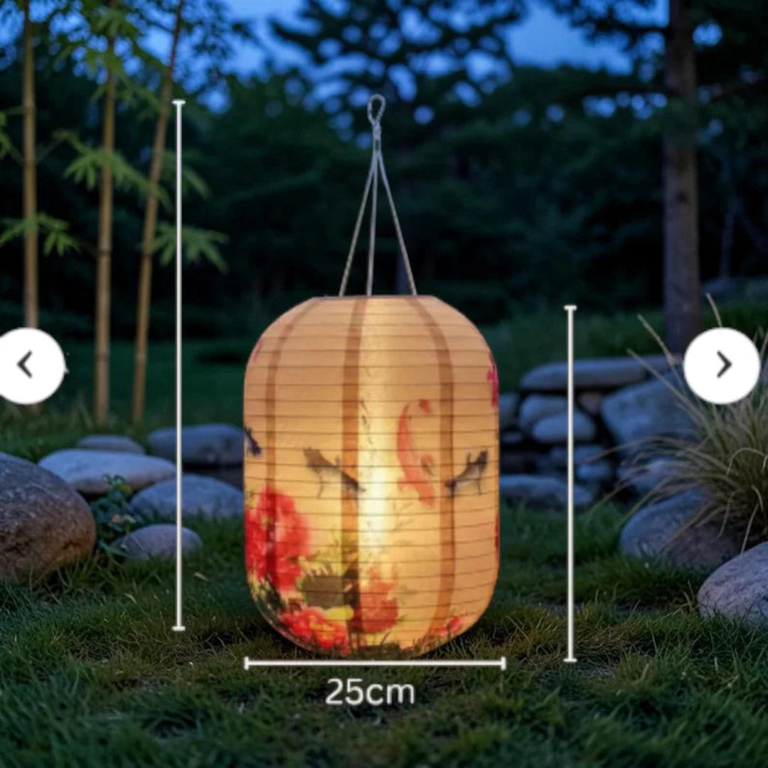 36cm Waterproof Nylon LED Hanging Garden Light, Warm Yellow Outdoor Lantern, Zen Patio Decor