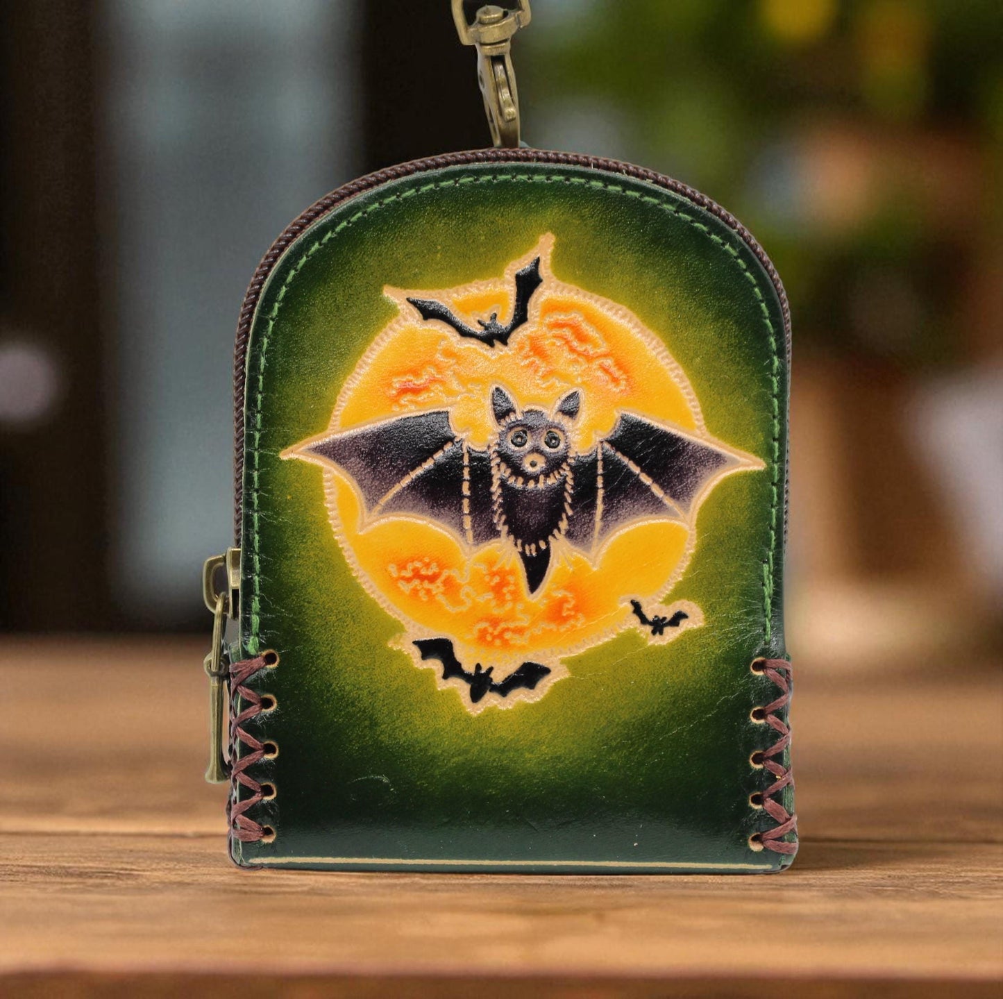 Genuine Handmade Leather bat Wristlet mini backpack/ Coin Purse / Wallet /change purse