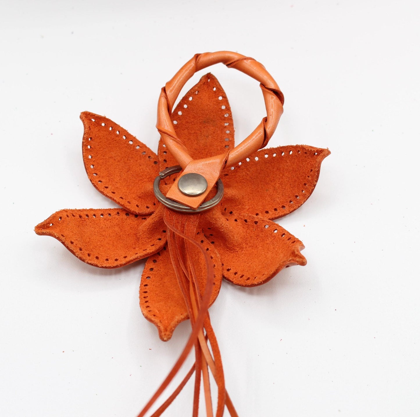 Genuine Handmade Leather Flower Keychain purse charm bag charm large