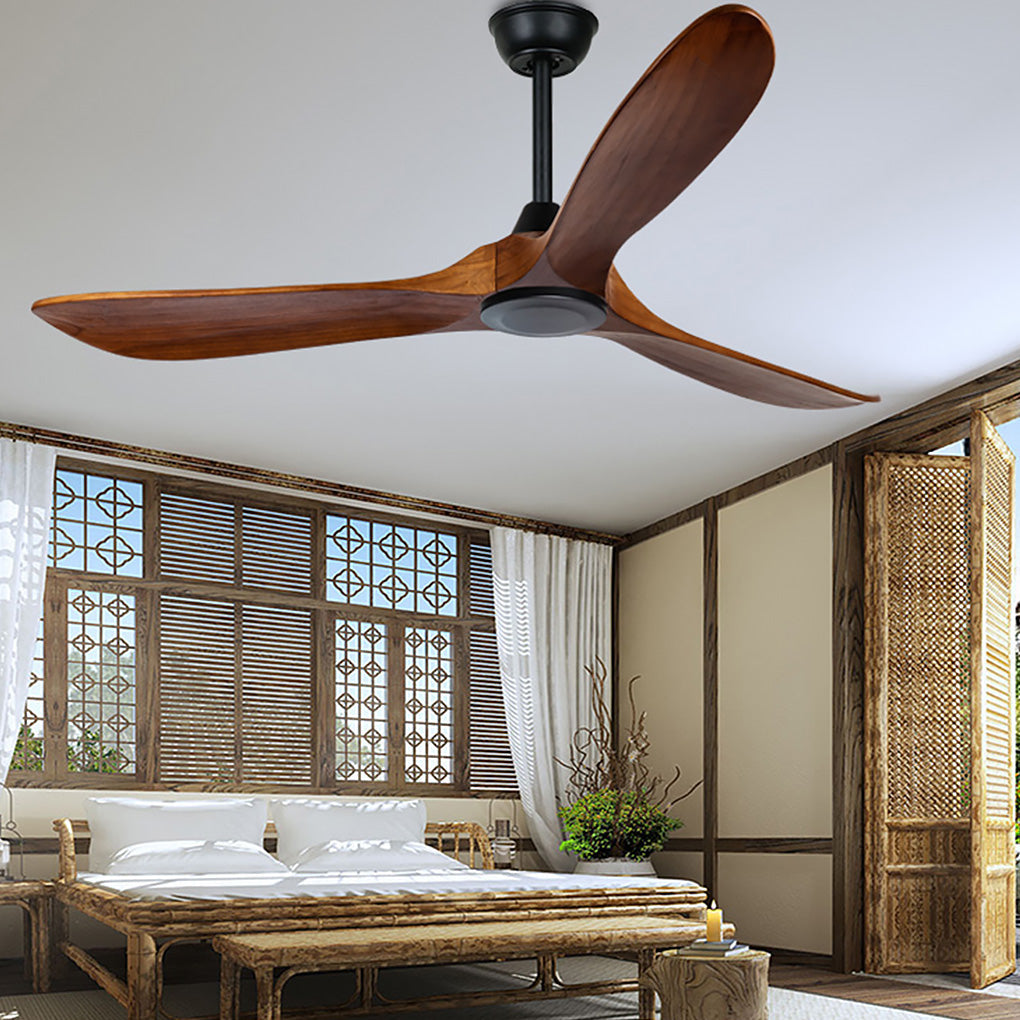 Retro Solid Wood Frequency Conversion Silent Dimming Ceiling Fan with Lights