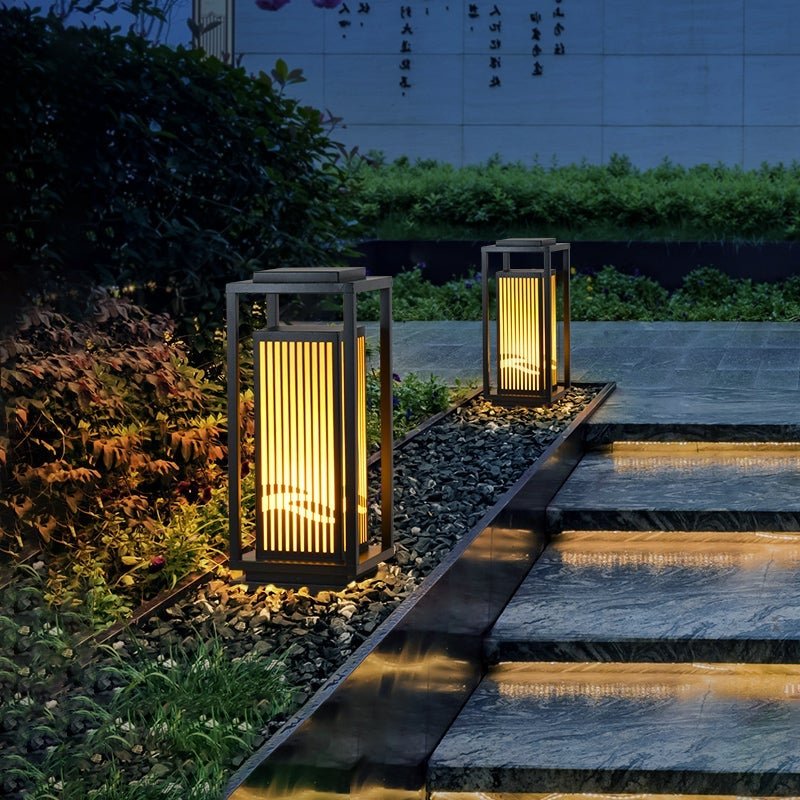 Minimalist Striped Decor LED Black Modern Solar Lights Outdoor Lanterns