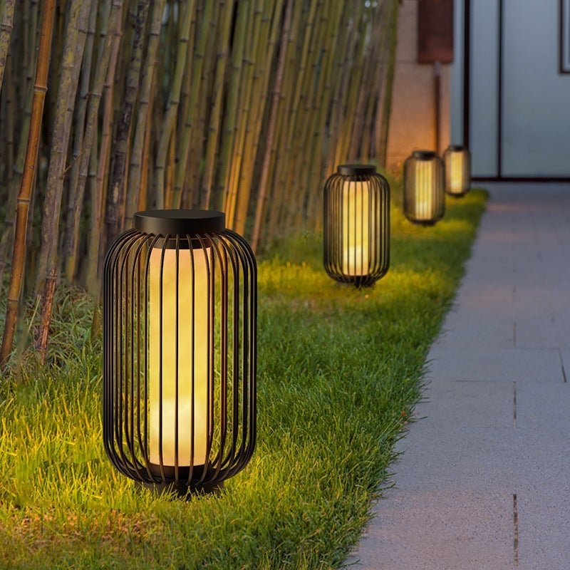 Floor Standing Stainless Steel Brown Modern Caged Outdoor Lanterns