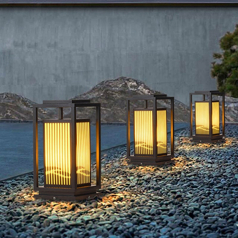 Minimalist Striped Decor LED Black Modern Solar Lights Outdoor Lanterns