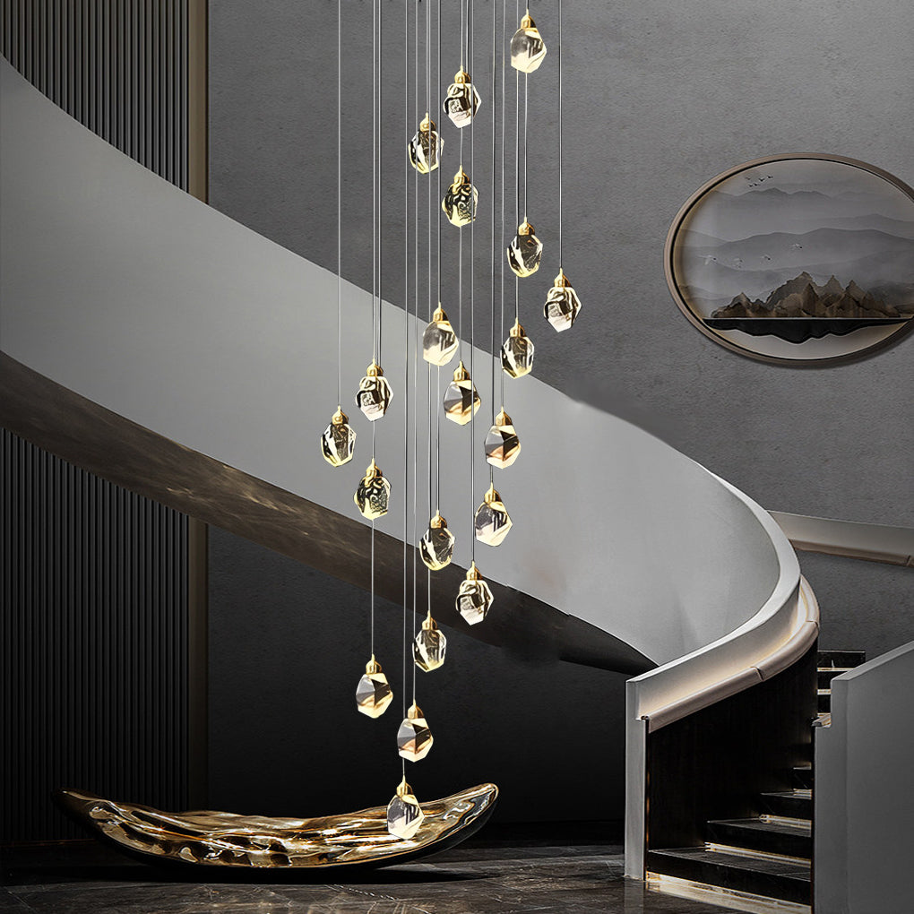 Spiral Crystal Electroplating Metal Modern Duplex Staircase Chandelier