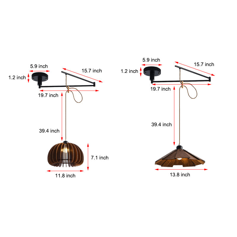 Wood Umbrella 3 Step Dimming Swing Arm Adjustable Modern Chandelier