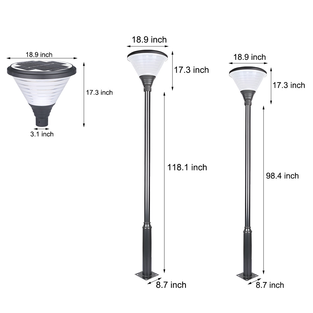 1-Light Round Solar LED Outdoor Lamp Post in Black