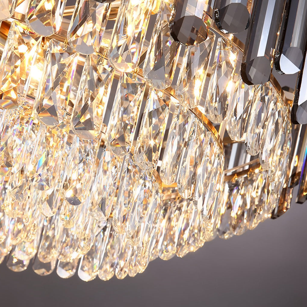 Round Oval Multi layer Crystal Electroplating Metal Modern Chandelier