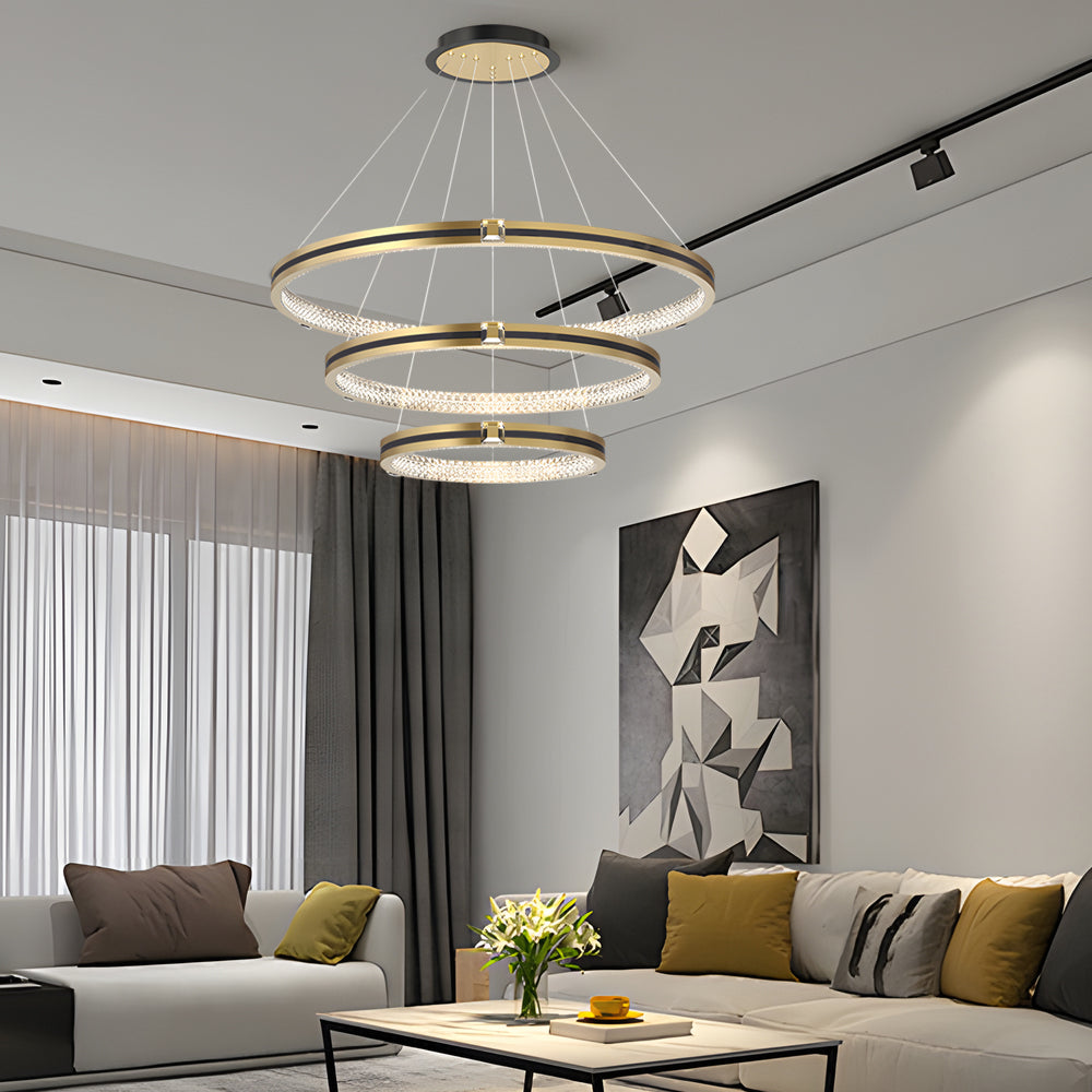 Simple Circles Rings Three Step Dimming Brushed Gold Modern Chandelier