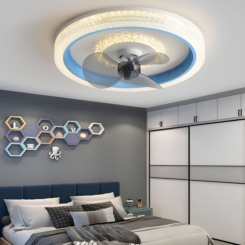 Round Muted 360° Rotatable Stepless Dimming LED Modern Ceiling Fan Light