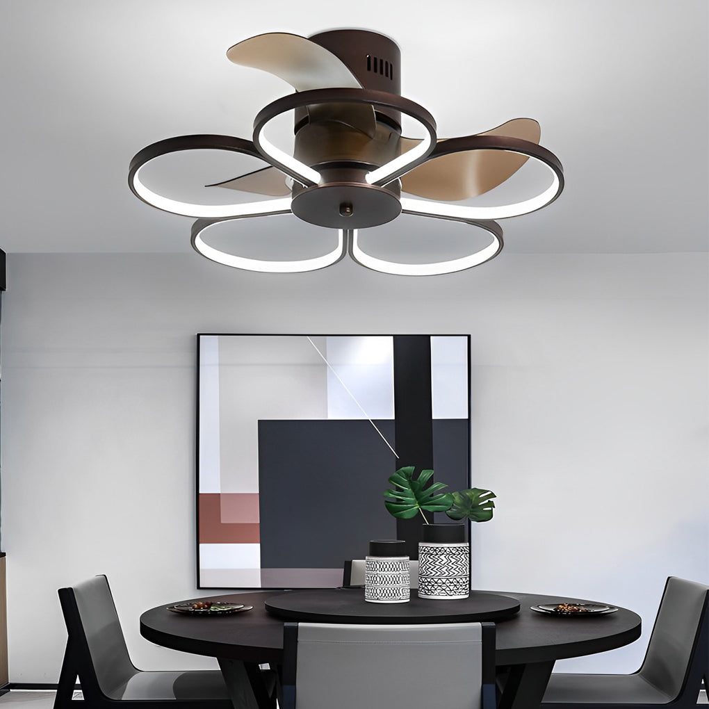 Flowers Intelligent Dimmable LED Mute Modern Bladeless Ceiling Fans Lamp