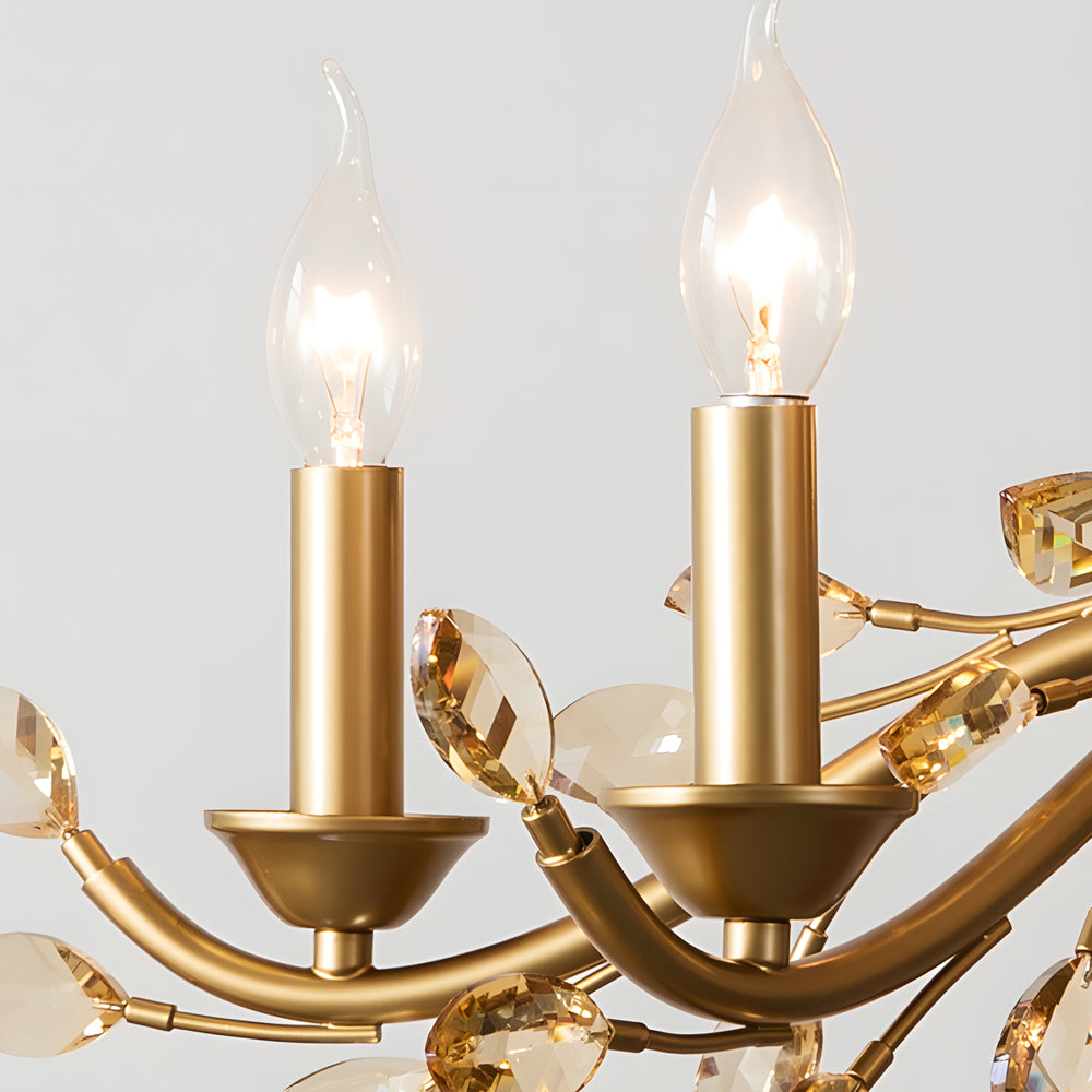 6/9-Light Brass Branch Candle Vintage Chandelier with Crystal Accents