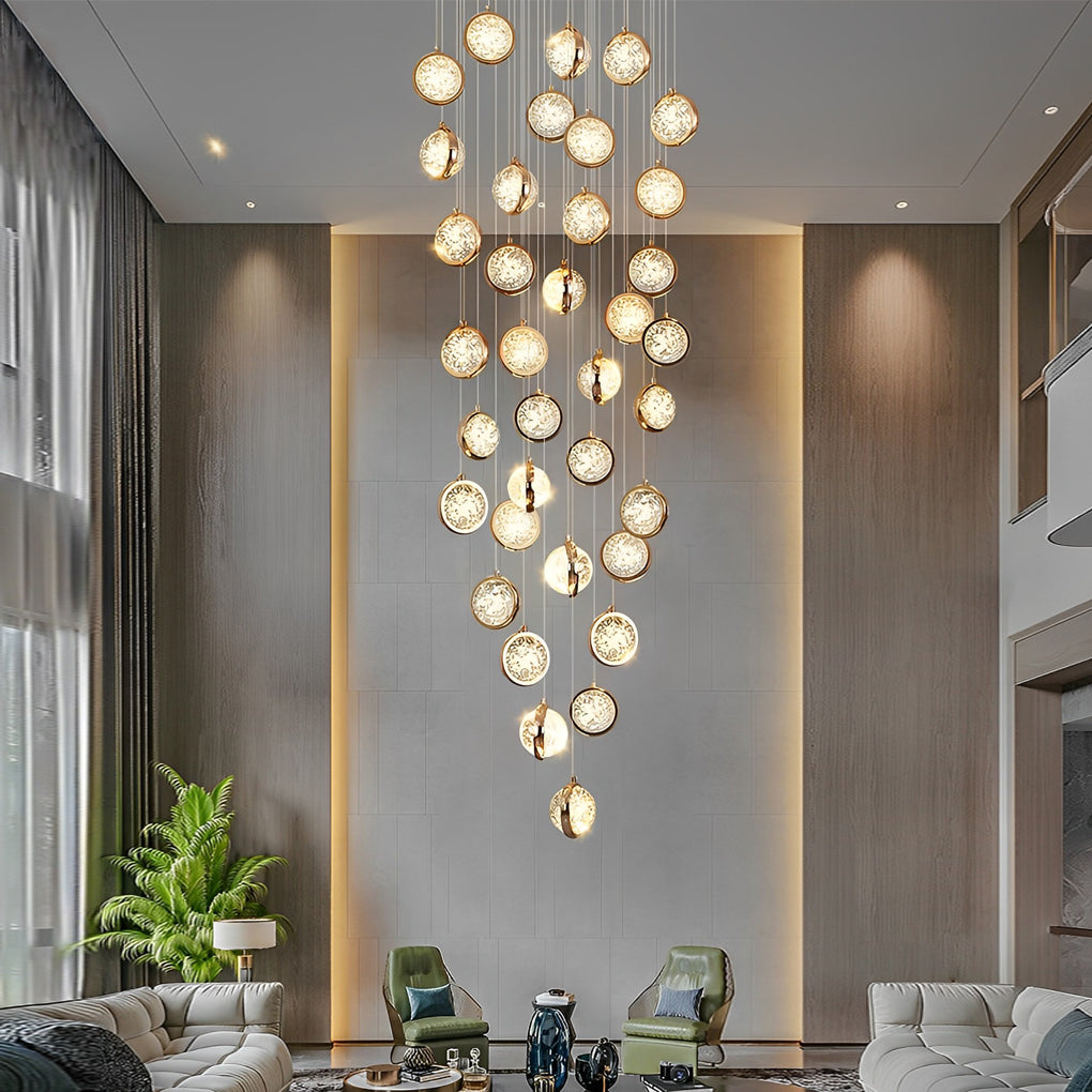 Global Crystal Cluster Adjustable Luxury Staircase Modern Long Chandelier