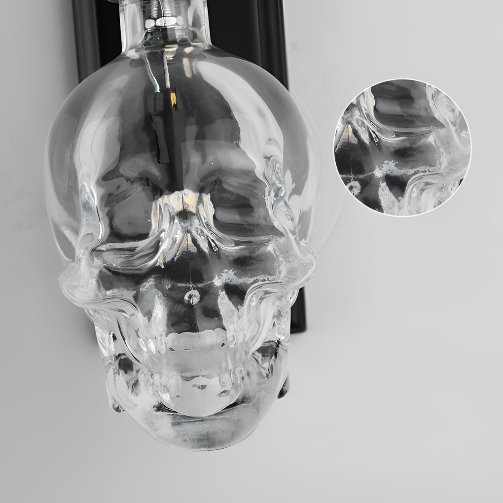 Retro Glass Skull Head LED Black Industrial Style Decorative Wall Lamp