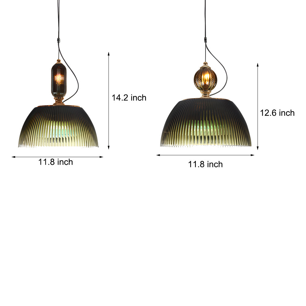 Retro Gradient Dark Green Striped Glass Art Nordic Pendant Lights Fixture