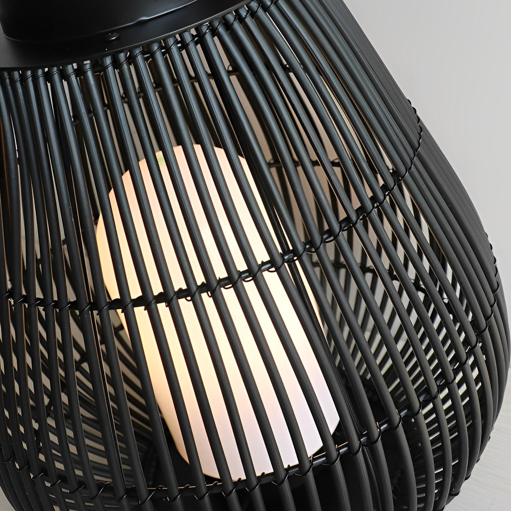 Portable Black Modern Iron Woven E27 Pillar Accent Outdoor Lantern