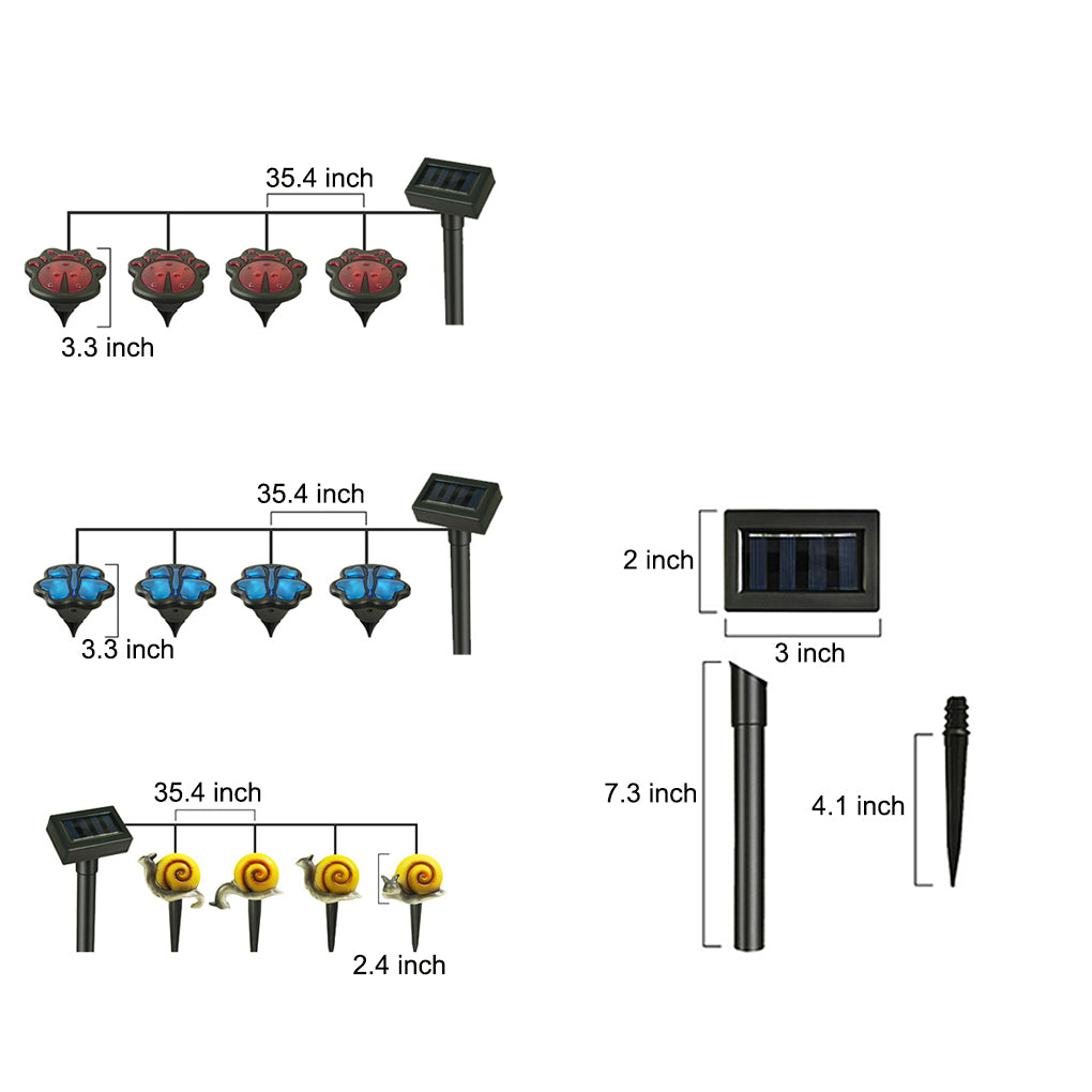 Waterproof 4 Resin Birds Snails Butterflies Ladybugs Solar Garden Lights