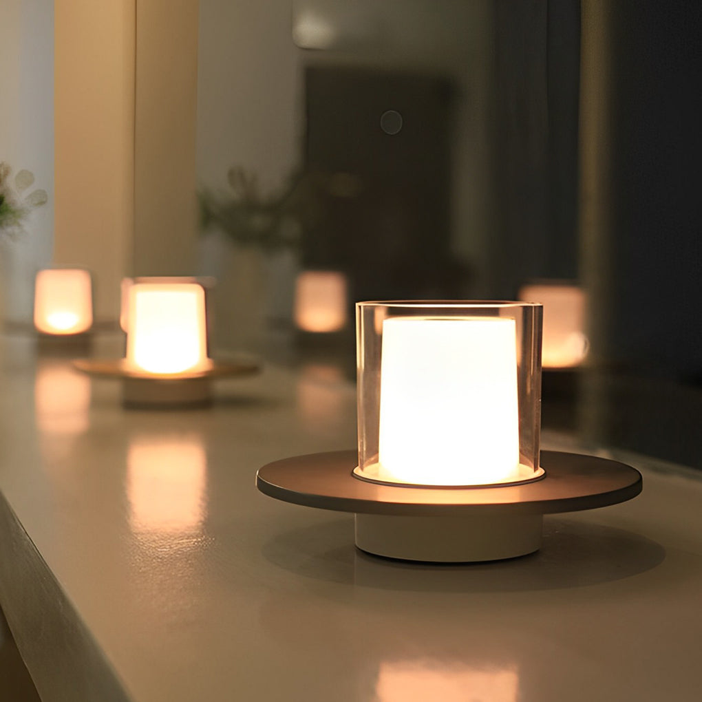 Modern Cordless Cylinder Candle Table Lamp with Dish Base