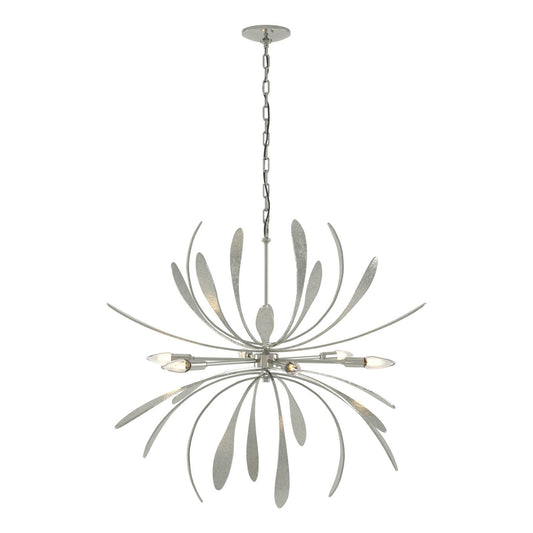 Hubbardton Forge Dahlia six-light chandelier with elegant metal design and glass shades, ideal for modern and contemporary interiors.