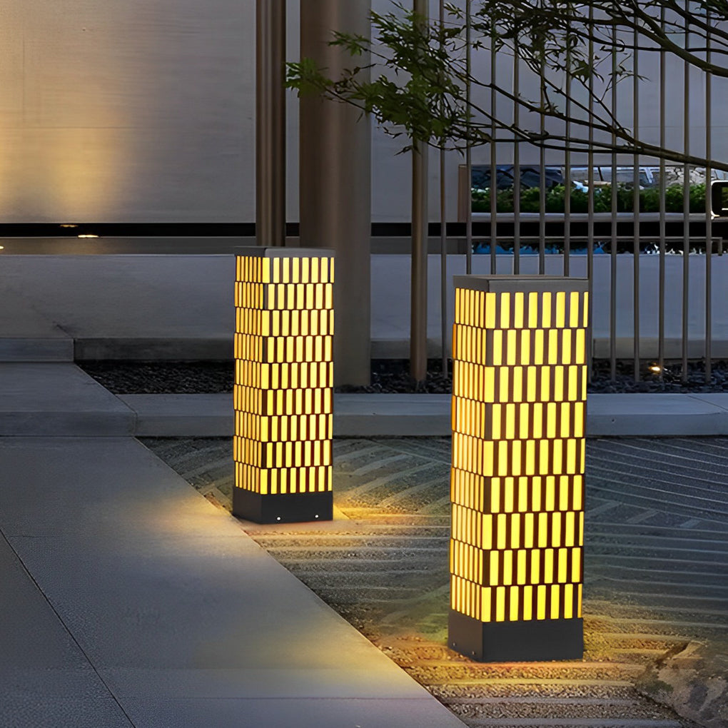 Retro Grid Designed Waterproof LED Black Modern Lawn Lamp Outdoor Lighting