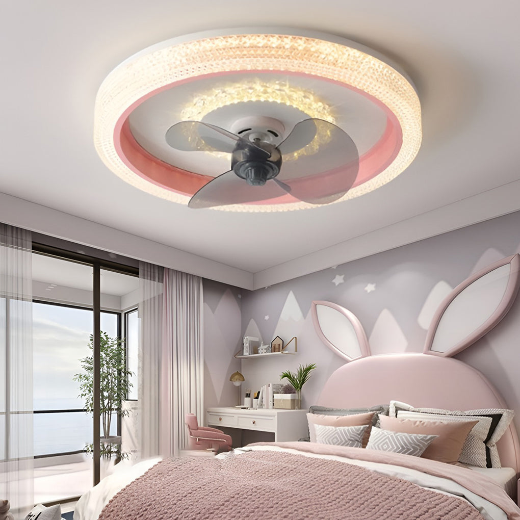 Round Muted 360° Rotatable Stepless Dimming LED Modern Ceiling Fan Light