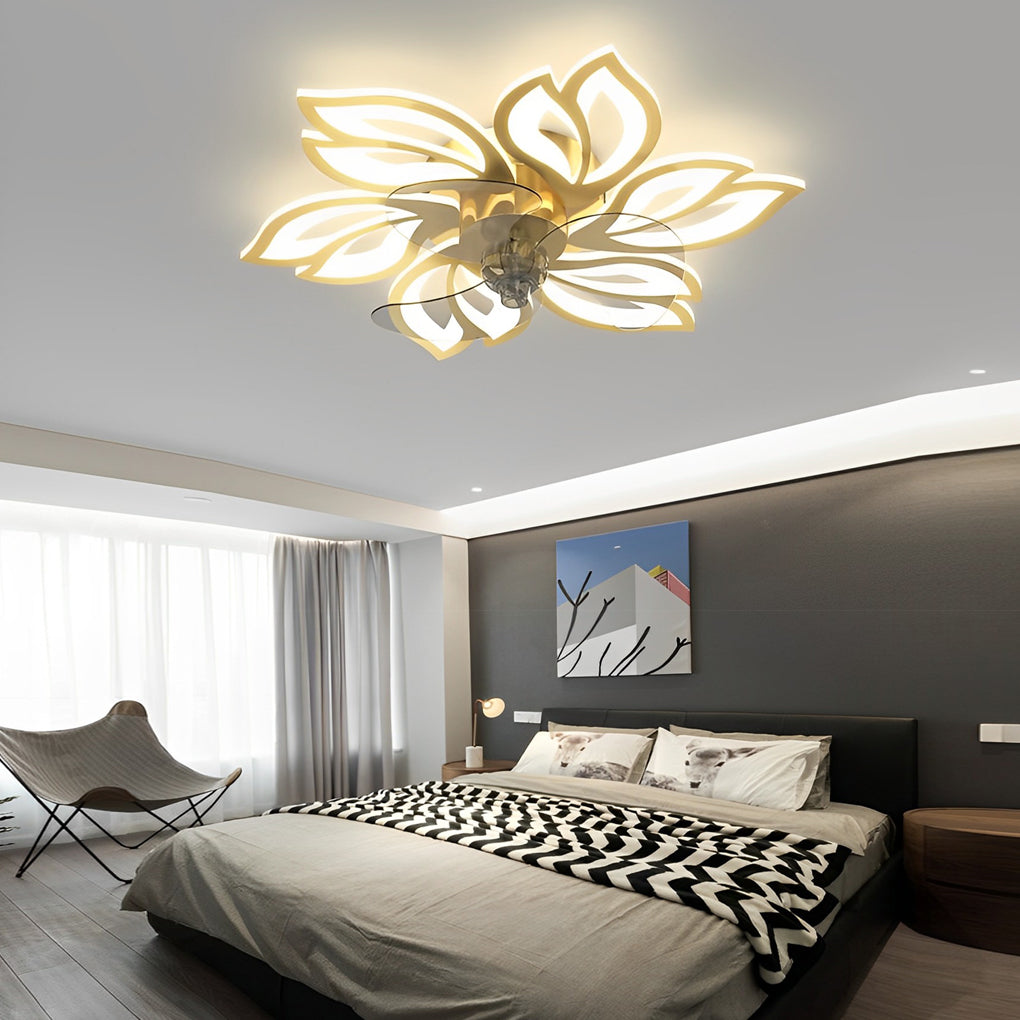 Flower Smart Silent Stepless Dimming LED Modern Ceiling Fan Light