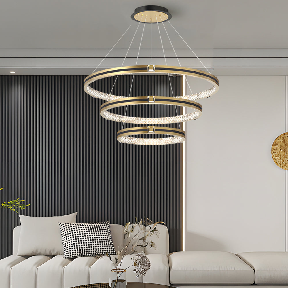 Simple Circles Rings Three Step Dimming Brushed Gold Modern Chandelier