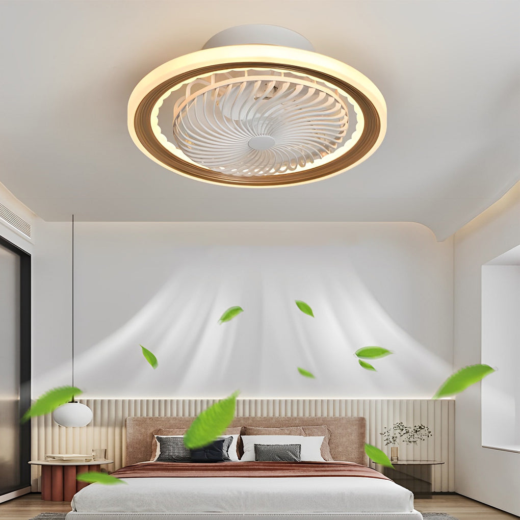 Round Mute Timing LED 3 Step Dimming Adjustable Bladeless Ceiling Fans