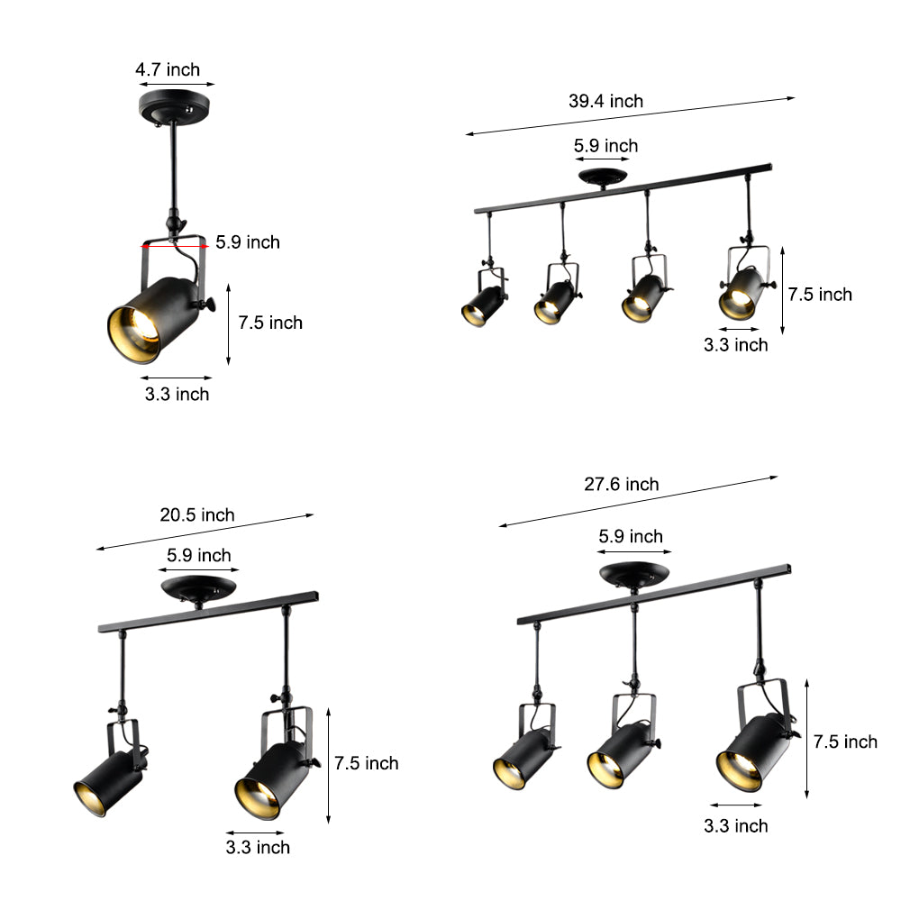 Adjustable Retro Iron LED Black Industrial American Style Spotlights