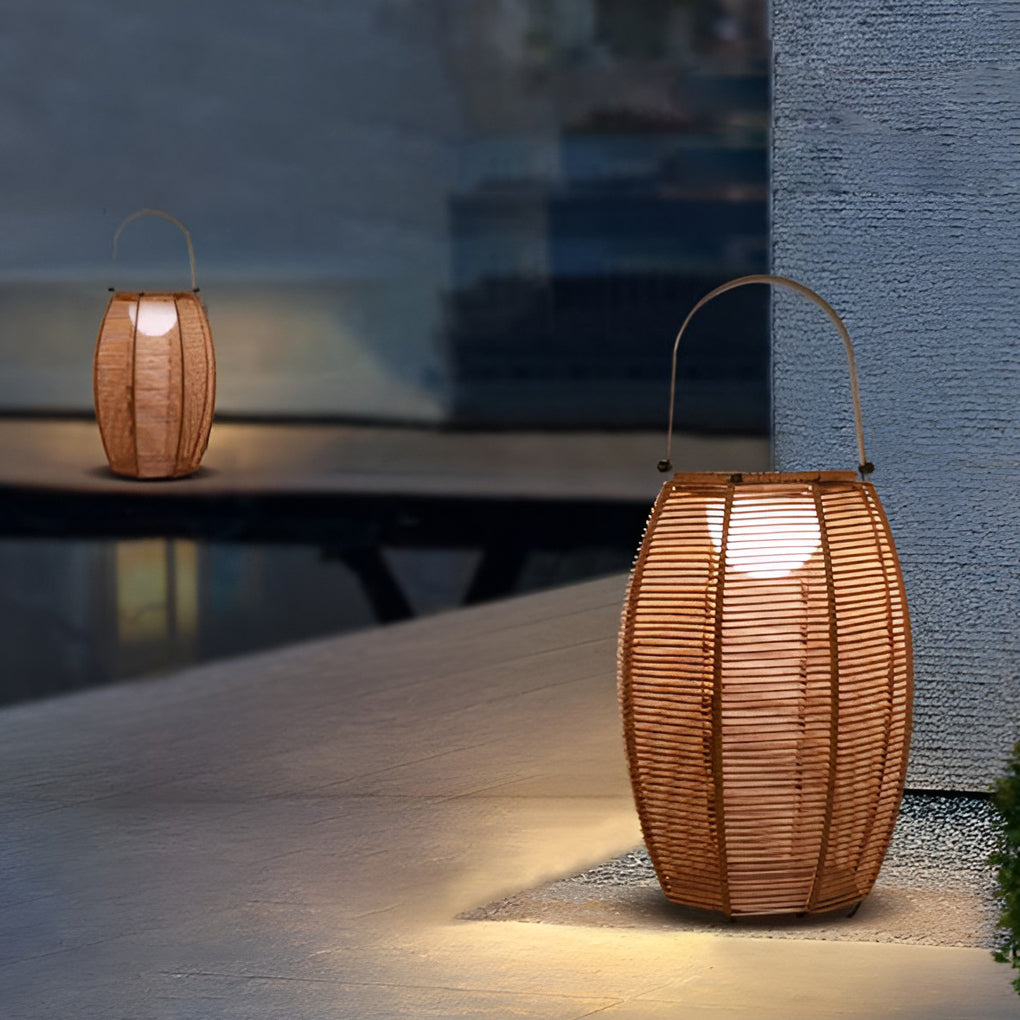 Rattan Lantern Shaped LED Waterproof Portable Modern Outdoor Floor Lamp