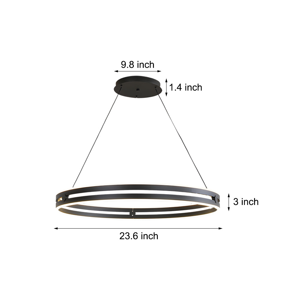 23.6-in Double Wheel Chandelier Modern LED Pendant Light, Black/Gold/Brown