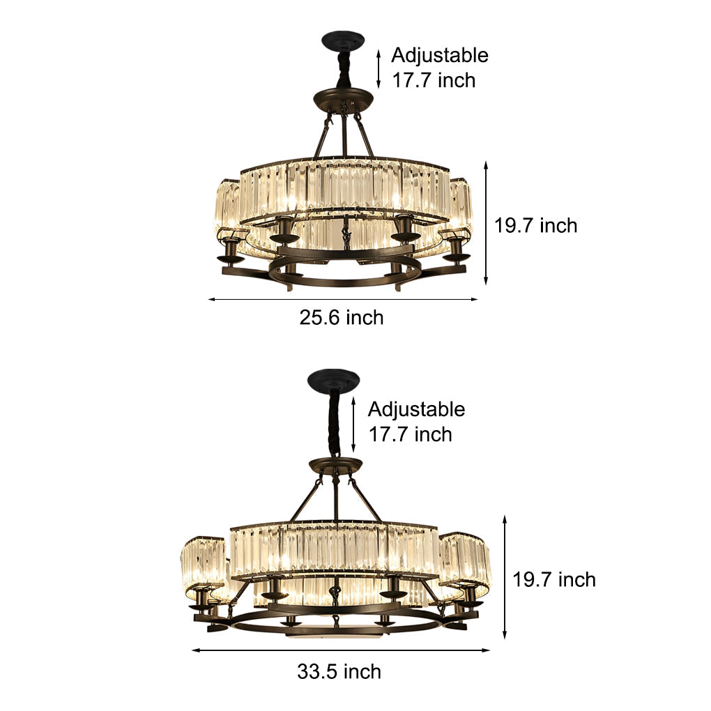 Round Metal Three Step Dimming Modern Rustic Crystal Chandelier Light