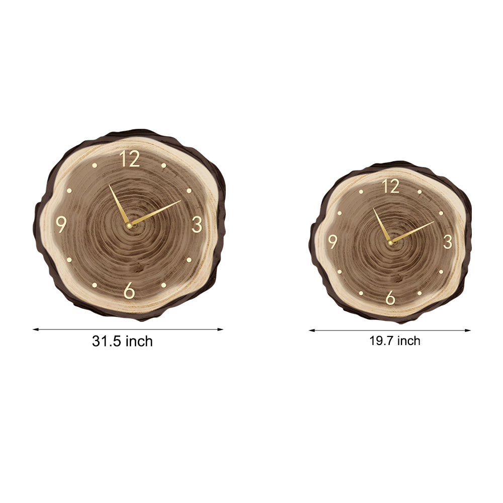 Rustic Round Wood Slice Clock with Remote Control and LED Lights - US Plug