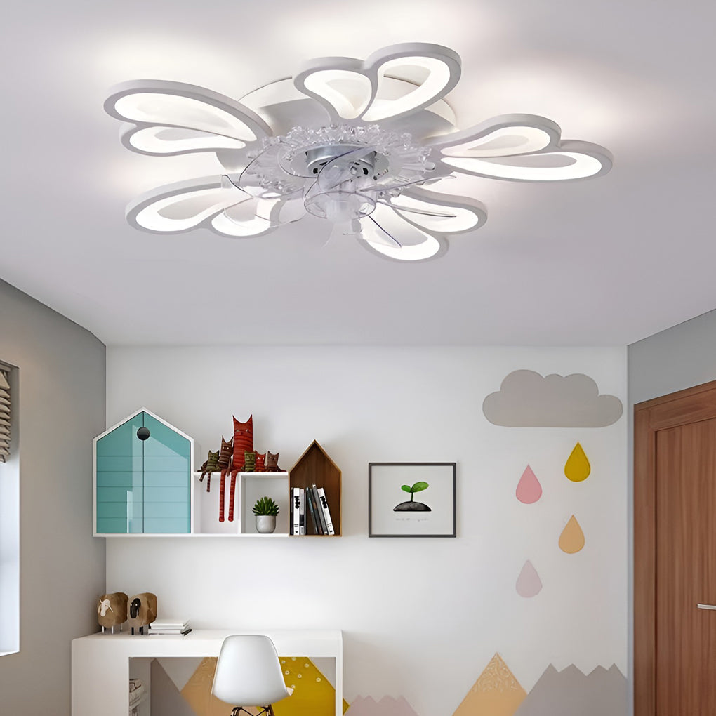 Creative Flower Shaped Three Step Dimming LED Nordic Ceiling Fan Lights