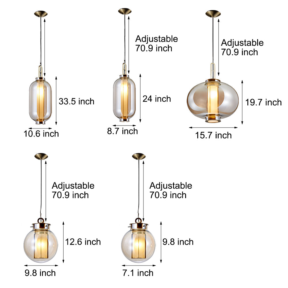 1-Light Amber Glass Shade Post-Modern Pendant Lights Hanging Lamp