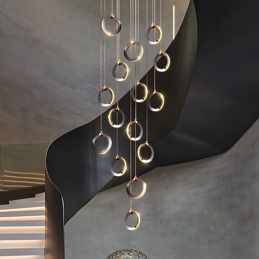 LED Ring Clusters Rotating Staircase Chandelier