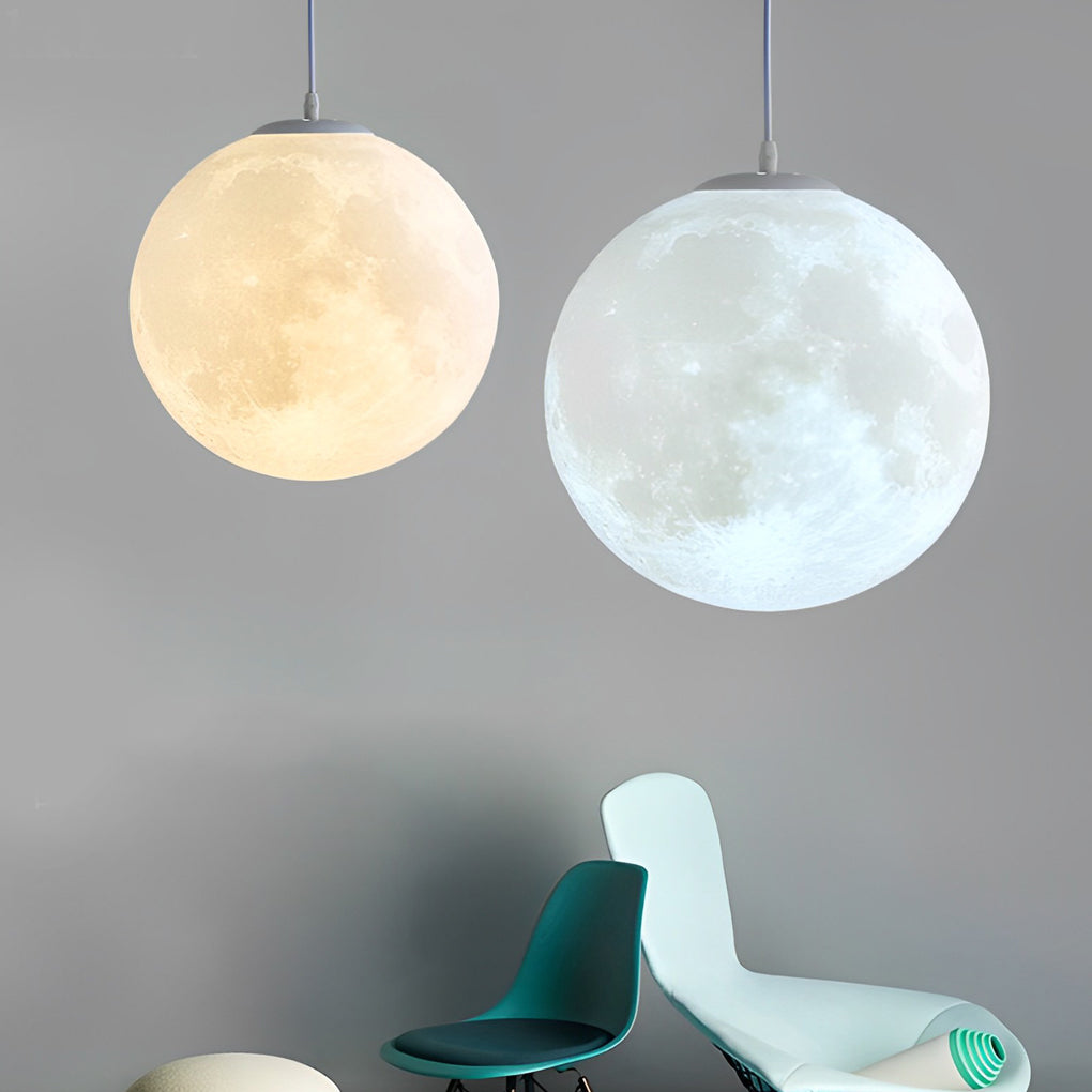 Round Moon Lunar 3D Creativity White Pendant Lamp Hanging Ceiling Lamp