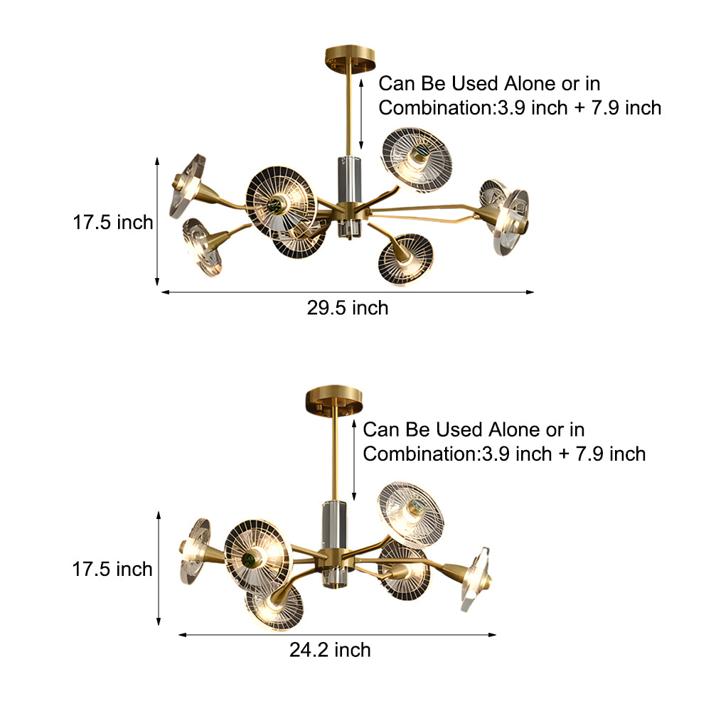 6/8 Lights Flowers Crystal 3 Step Dimming Copper Post-Modern Chandelier