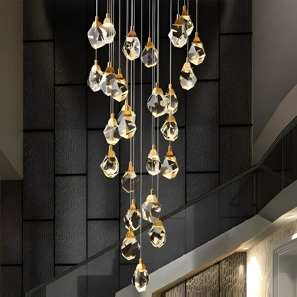 Spiral Crystal Electroplating Metal Modern Duplex Staircase Chandelier