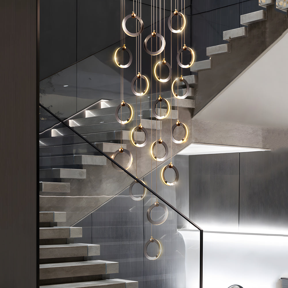 LED Ring Clusters Rotating Staircase Chandelier