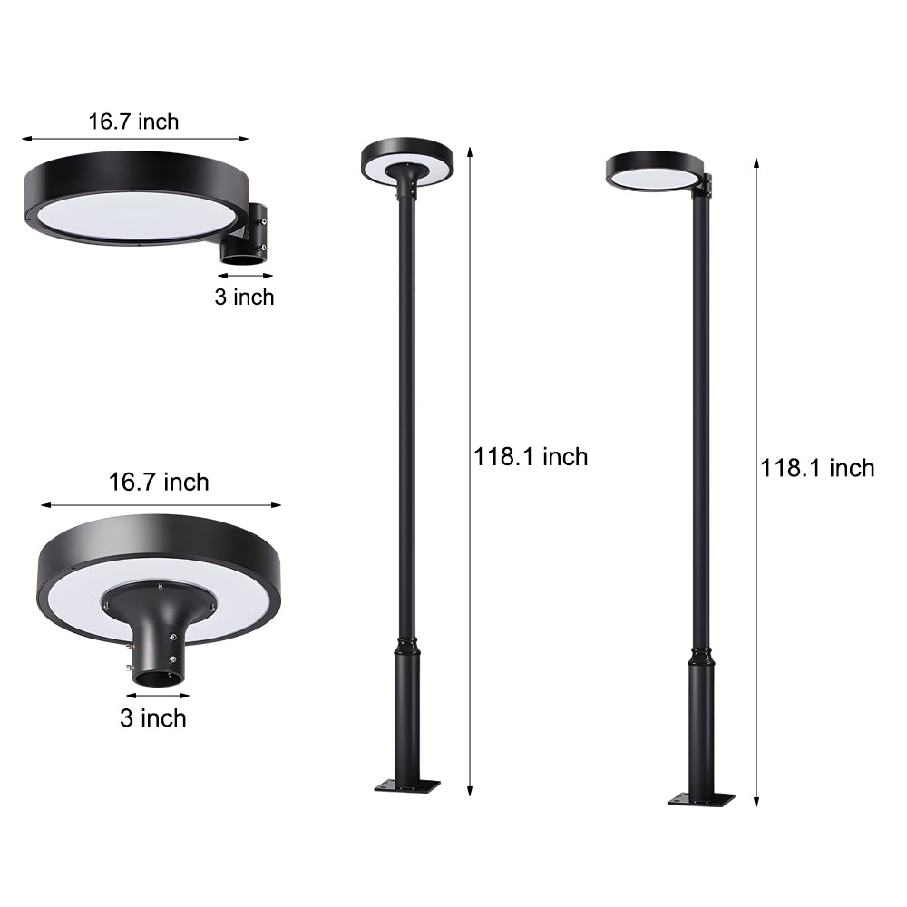 Round Waterproof Smart Remote Control LED Solar Lamp Post Top Lights