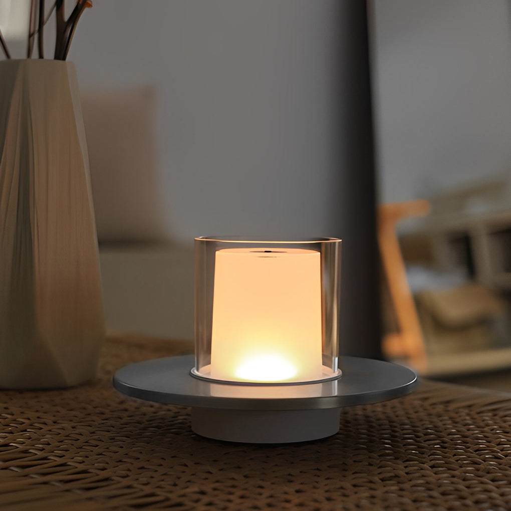 Modern Cordless Cylinder Candle Table Lamp with Dish Base