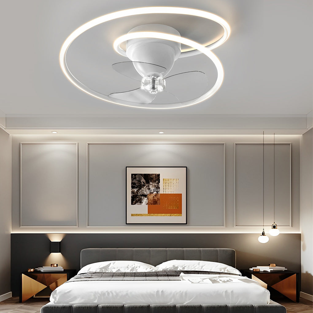 Smart 360° Rotating LED Stepless Dimming Timing Modern Ceiling Fans Light