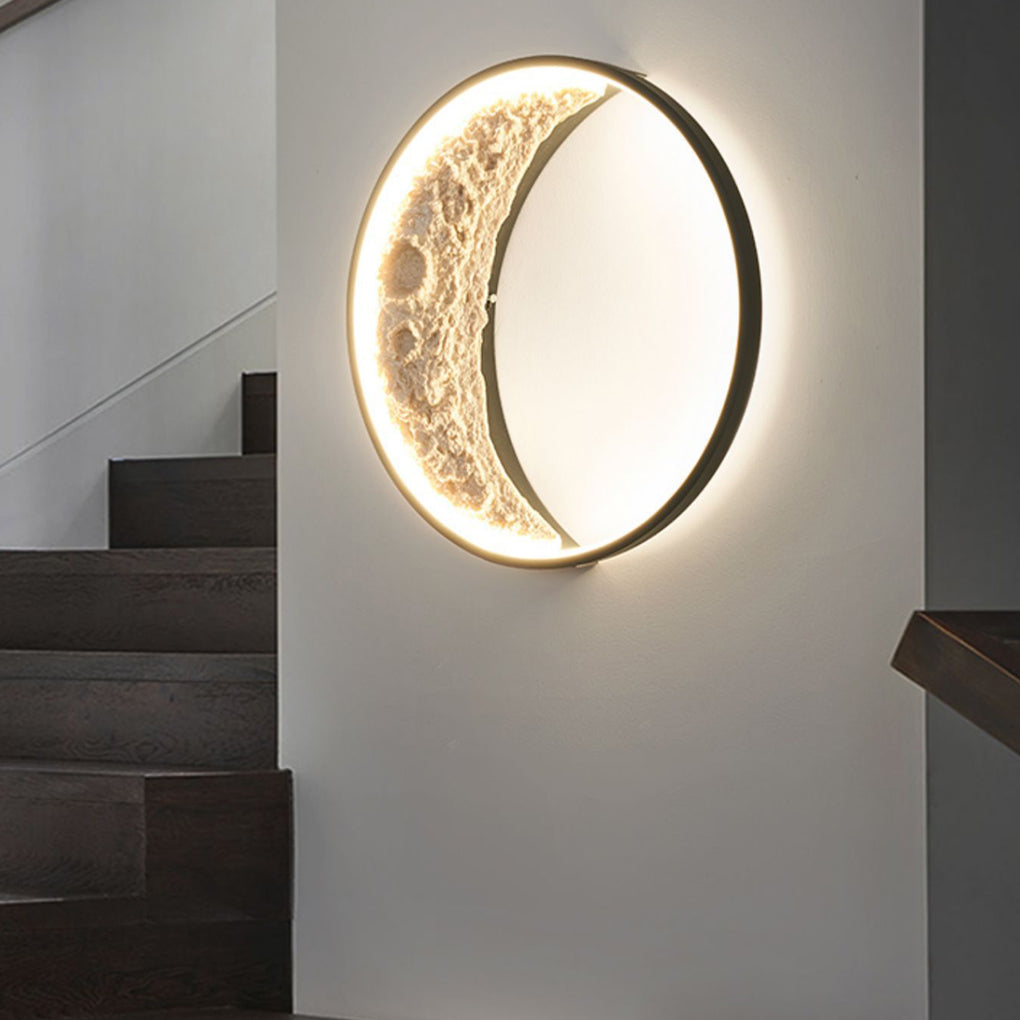 Round Resin Moon Crescent LED Hardwired Outdoor Wall Light