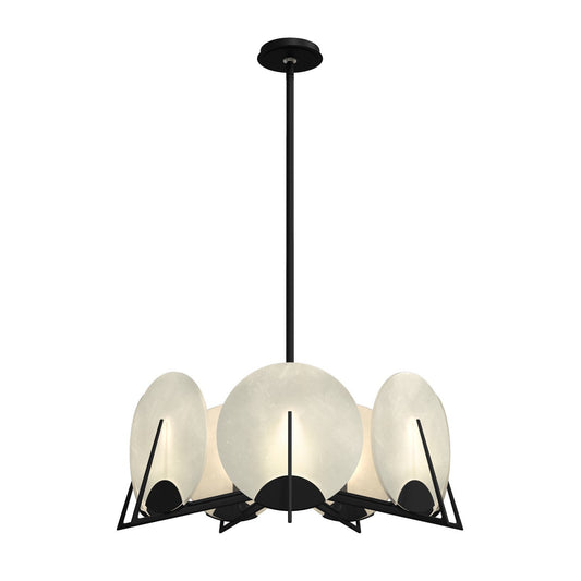 Hubbardton Forge Callisto Seven Light Pendant chandelier with sleek, modern lighting design featuring seven illuminated pendant lights.