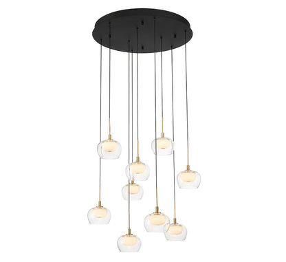 Lib & Co. Manarola LED chandelier with modern lighting design featuring multiple LED bulbs and sleek metal frame.