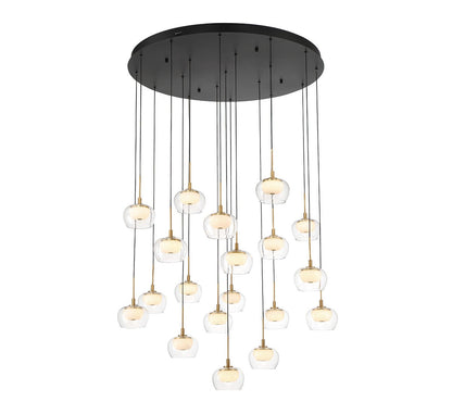 Lib & Co. Manarola LED chandelier with modern lighting design featuring multiple illuminated glass orbs.