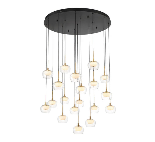 Lib & Co. Manarola LED chandelier with modern lighting design featuring multiple illuminated glass orbs.