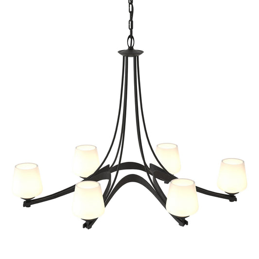 Hubbardton Forge Ribbon Six Light Chandelier featuring sleek metal design and six elegant light fixtures for modern lighting.
