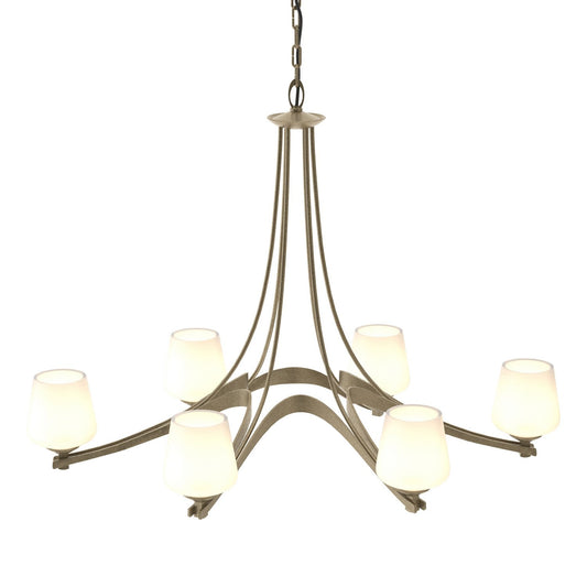 Hubbardton Forge Ribbon Six Light Chandelier with elegant metal design and six glowing light fixtures for modern home lighting